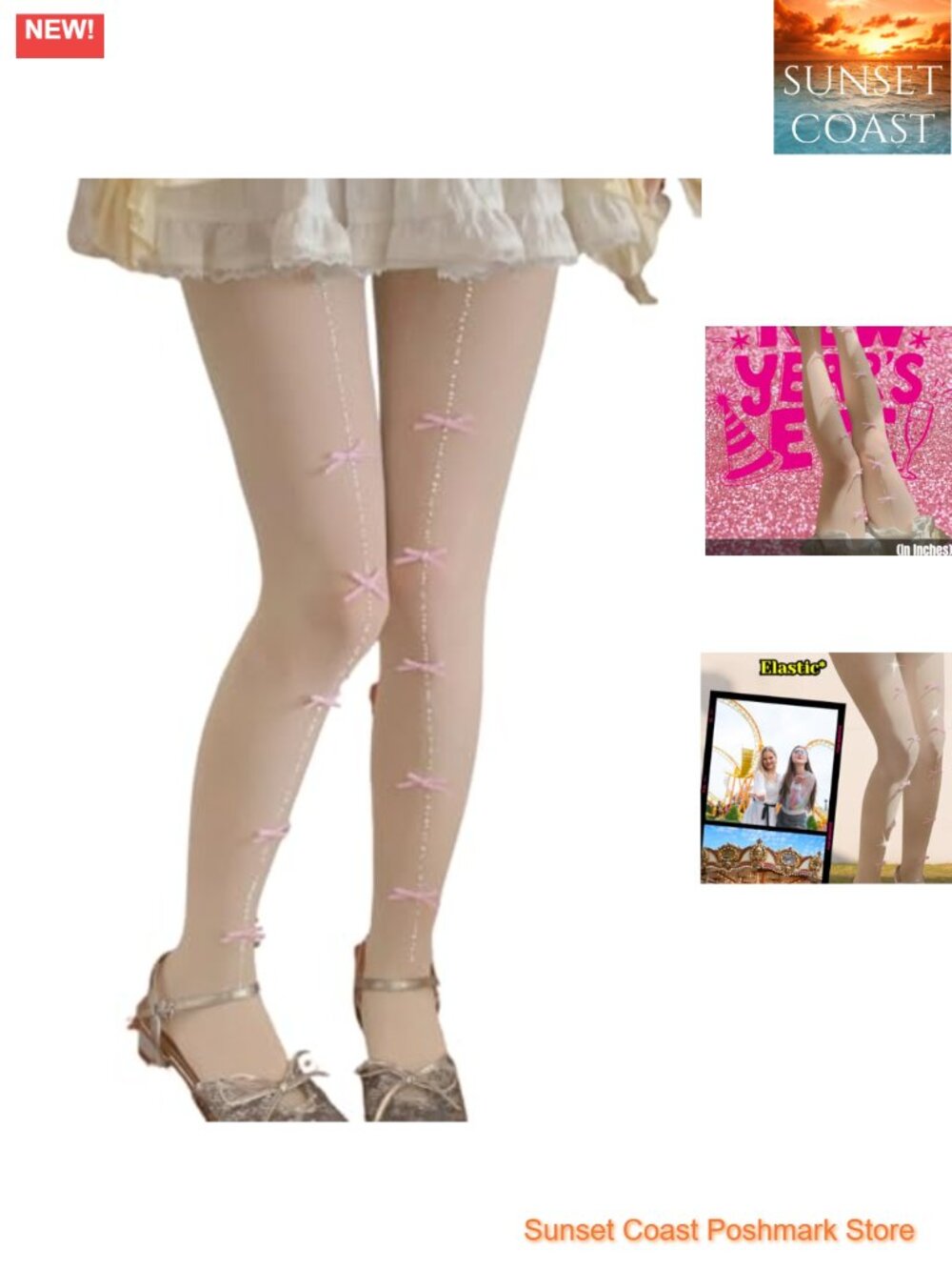Sheer Rhinestone Bow Tights High Waisted Mesh Goth Stockings One Size